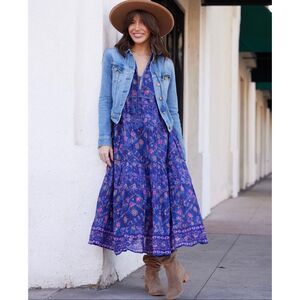 Blue Boheme Kayla Indigo Floral Maxi Dress Size S/M